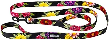Wolfgang Heavy Duty Dog Leash, Pull-Tested to Over 800 lbs for Walking & Training, DarkFloral Print, Dual-Handle Large