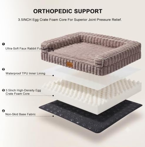 Orthopedic Large Dog Bed Furry Pet Bed, Washable Cover 48''X30''