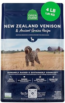 Open Farm Ancient Grains Dry Dog Food, New Zealand Venison Kibble, 4lb Bag