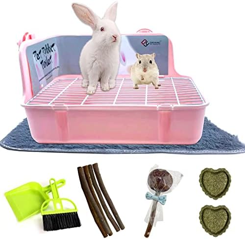 Guinea Pig Litter Box Corner Bunny Toilet Small Animal Potty Training with Dustpan Broom Chew Toys for Chinchilla Ferret Hedgehog Gerbil (10 Pcs)