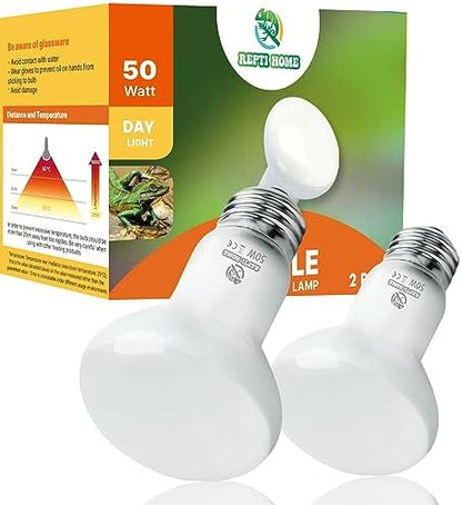 Reptile Heat Lamp Bulbs, 2 Pack 50W Simulate Natural Sunlight Heat Light Bulb, Amphibian Terrarium Basking Spot Lamp for Reptile, Bearded Dragon, Lizard, Turtle, Snake