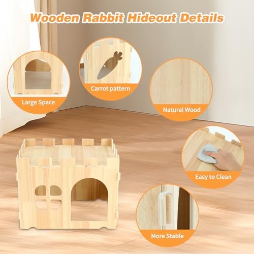 BWOGUE Large Wooden Bunny Hideout,Detachable Rabbit Castle for Small Animal