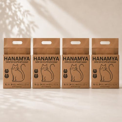 HANAMYA Tofu & Cassava Cat Litter with Recycled Coffee Grounds, Natural Odor Control, Low Dust & Strong Clumping, 5.5 lb, 4 PK