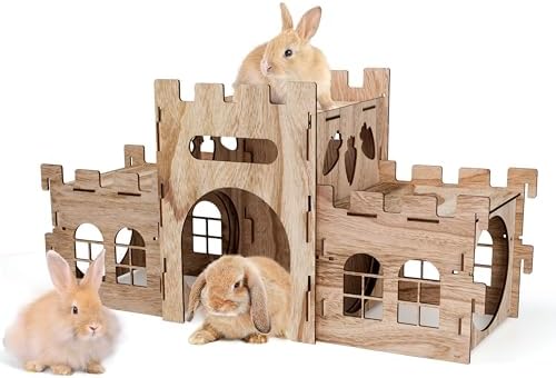 HIIMALEX Large Bunny Castle Sturdy House for Rabbits Ferrets Guinea Pigs