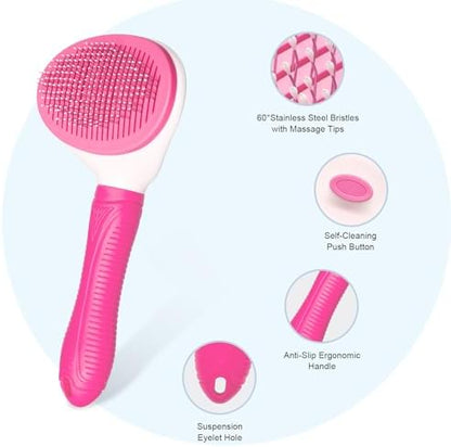 Aogeili Self‑Clean Slicker Brush for Dogs, Cats & Rabbits, 7.87 x 4.13 in