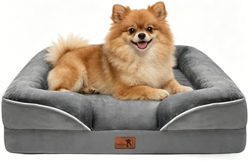 Spotted Play Orthopedic Dog Bed with Sides - Dog Sofa Beds for Small Dogs, Supportive Foam Pet Couch Bed with Washable Removable Cover, Waterproof Lining and Non-Slip Bottom, Grey - S