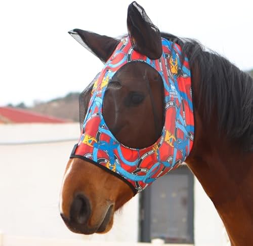 Harrison Howard Super Comfort Stretchy Fitting Horse Fly Mask with UV Protection Soft on Skin with Breathability Knitted Printing Large