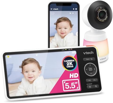 VTech Smart WiFi Baby Monitor – See Your Baby at Home or from Anywhere, 2K Camera, 5.5" Screen, 24X Zoom, Wide Angle, Night Vision, Night Light, Free App | Smart HD Plus