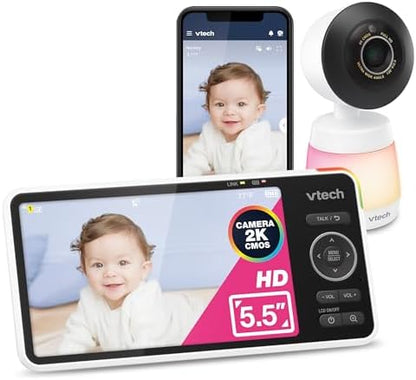 VTech Smart WiFi Baby Monitor – See Your Baby at Home or from Anywhere, 2K Camera, 5.5" Screen, 24X Zoom, Wide Angle, Night Vision, Night Light, Free App | Smart HD Plus