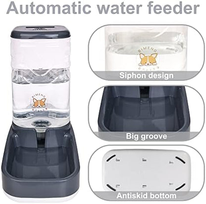 Elevon Automatic Cat Feeder, Gravity Food and Water Dispenser Bowl Set for Small Medium Dogs Animals, Pet Feeder Dispenser Storage Food, 3.8L Large Capacity, Gray
