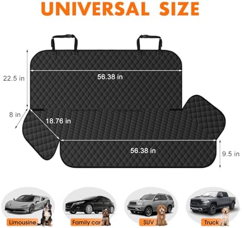 Waterproof Dog Backseat Cover for Cars, Non-Slip Pet Seat Protector, Black