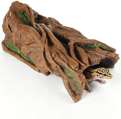 REPTITRIP Resin Tree Bark Reptile Hide Cave for Snakes, Geckos & Lizards