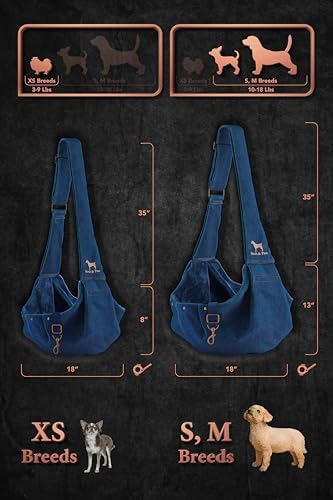 Noah & Paw Dog Sling Carrier for Small Dogs 5-18lb, Dog Sling for Small Dogs and Cats, Dog Carrier with Adjustable Padded Strap, Premium Denim, Lined with Fur, Double Safety Feature, Machine Washable