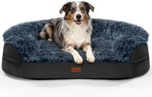 iweepet Fluffy Orthopedic Dog Beds for Large & Extra Large Dogs, 41" Calming Dog Sofa Bed with Supportive 28D Egg-Crate Foam, Removable Washable Cover, Waterproof Lining, for Puppy,Senior,Sick