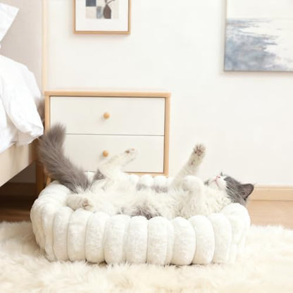 Dog Beds for Very Small Dogs & Cats - Washable Rectangle Comfy Sleeping Puppy Bed Cuddler with Anti-Slip Bottom, Soft Calming Plush Pet Sofa Bed for Indoor Kittens & Puppies, XS (18"x14"x4", Cream)