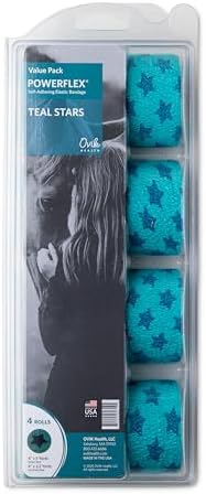 OVIK Health PowerFlex Equine – Extra Strong Self-Adhering Bandage Wrap – Wound Care, Compression & Support Bandage for Horses, Cows & Dogs – Stars, 4 inch, 4 Rolls (Resealable Case)