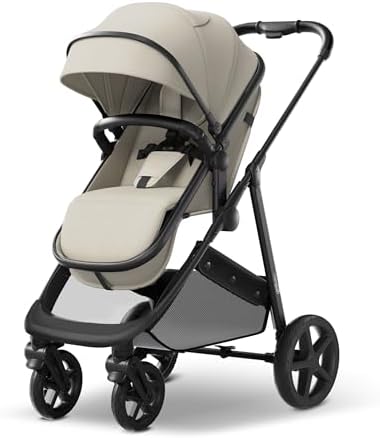 Mompush Wiz 2-in-1 Bassinet Stroller Reversible Seat, One-Hand Fold, Khaki
