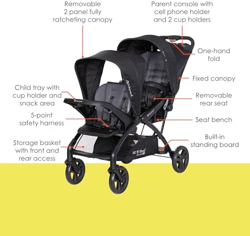 Baby Trend Sit N' Stand® Double 2.0 Stroller, Dash Black