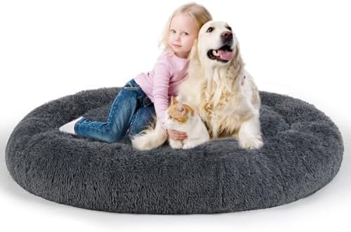 Calming Dog Beds XXLarge Sized Dog Donut Washable Bed 49inchs, Dgrey