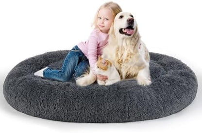 Calming Dog Beds XXLarge Sized Dog Donut Washable Bed 49inchs, Dgrey