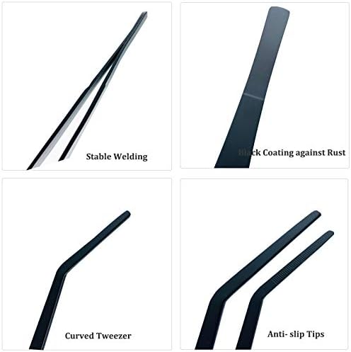 FRUTA Aquarium Tweezers Stainless Steel Curved Tweezer with Carbonation Protection Coating Against Rust Long Reptiles Feeding Tongs for Aquatic Plants Spider Snakes Lizards, 15 inch - Black Curved