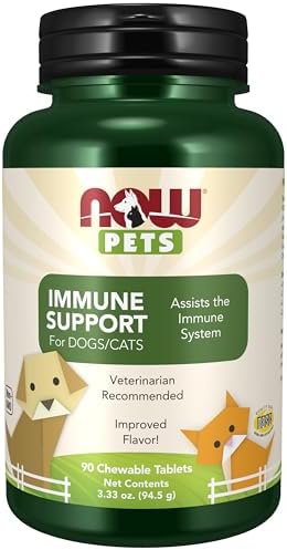 NOW Pet Health, Immune Support Supplement, Formulated for Cats & Dogs, NASC Certified, 90 Chewable Tablets