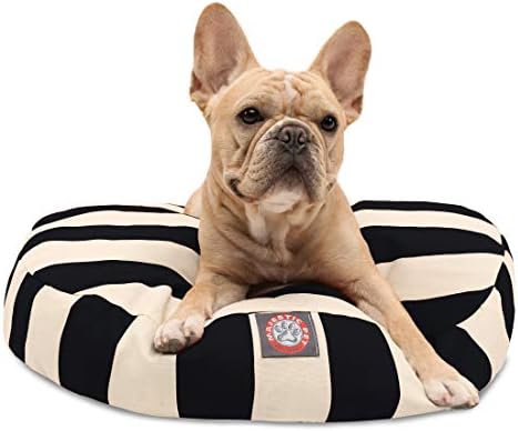 Black Vertical Stripe Small Round Indoor Outdoor Pet Dog Bed With Removable Washable Cover By Majestic Pet Products