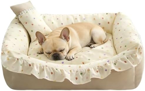 Jiupety Dog Beds for Medium Dogs Cozy & Soft Cat Bed Removable Washable Cat Bed with Slip-Resistant Bottom Pet Beds with Pillow, Beige 30"x24"