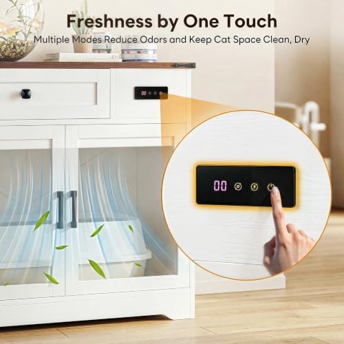 LIKIMIO 31.5" Cat Litter Box Enclosure with LED Odor Control