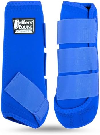 Jeffers Equine Protective Horse Boots 1 Pair Blue - Safe Neoprene Leg Guards & Comfortable Fit, Durable Strap Closures, Front & Hind Support, Equestrian Accessories for Travel & Riding - Small