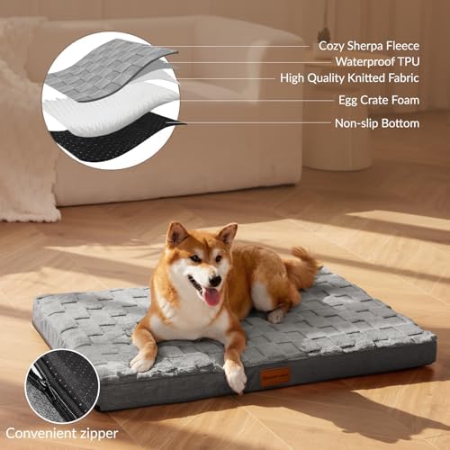 Patas Lague Orthopedic Large Dog Bed Washable Pet Crate Mat 48''X30'' Grey
