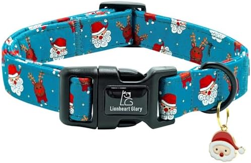 Lionheart glory Christmas Dog Collar, Blue Christmas Santa Deer Dogs Collar Adjustable Soft Comfortable Collars for Large Dogs Girl or Boy Pet Gift Fall Cute Collar