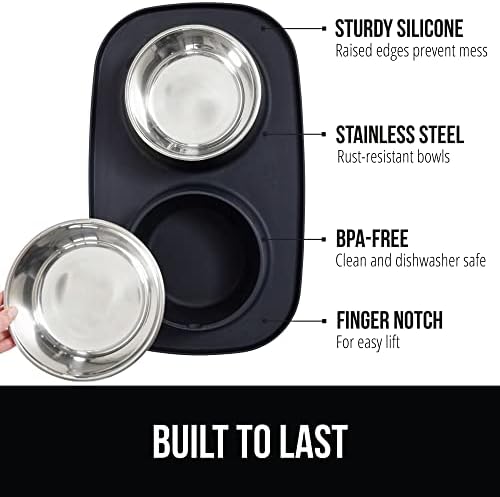 GORILLA GRIP Dog Bowl Set with Feeding Mat, 304 Stainless Steel 1 Cup Black