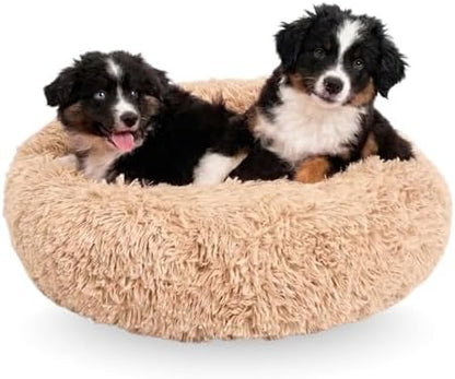 Active Pets Premium Medium Donut Dog Bed, Fits Up to 45 lbs, Machine Washable Cushion, Plush Long Pile Faux Fur Fabric, Portable Beige Pet Bed Furniture for Puppies Adult Canines & Cats