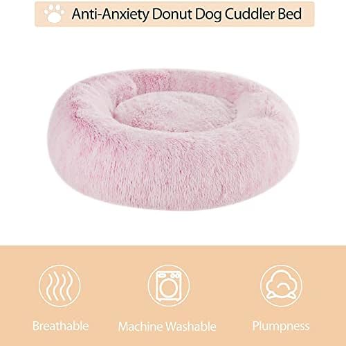 WNPETHOME Small Pink Round Calming Dog Bed Cat Bed for Comfy Sleep
