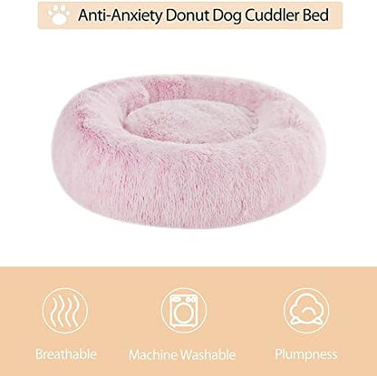 WNPETHOME Small Pink Round Calming Dog Bed Cat Bed for Comfy Sleep
