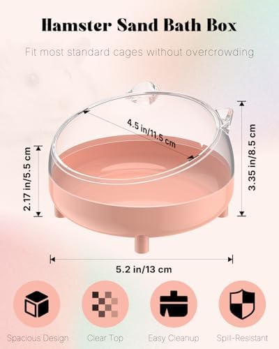 Pawfly Hamster Sand Bath Container, Hamster Sand Bath Box, Hamster Bathtub, Hamster Bathroom, Hamster Toilet, Plastic Dust Bath for Dwarf Hamsters, Syrian Hamsters, Mice, Gerbils & Small Animal, Pink