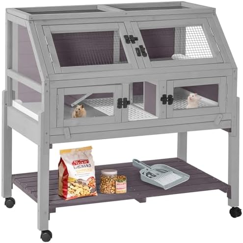 GUTINNEEN Rabbit Hutch Indoor Guinea Pig Cage on Wheels, Outdoor Bunny House Hamster Cage with Urine-Proof Plastic Floor, Cool Zinc Mat, Removable Legs and Storage Shelf