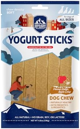 Himalayan Dog Chew PB Apple Crisp Yogurt Sticks | Prebiotic & Probotic Protein Rich | Lactose Free - Gluten Free - Corn Free - Grain Free | USA Made | All Breeds | Droolicious Dog Treats | 5 Pieces
