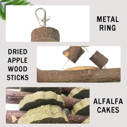 kathson Rabbit Bunny Chew Toys for Teeth, Natural Apple Wood Guinea Pigs Hanging Treats Chinchilla Treats Sticks for Rabbit Hamsters Bunny Chinchilla Squirrels and Gerbils