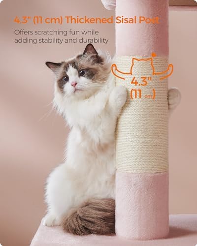 Feandrea Cat Tree, 40.6-Inch Tall Cat Tower, Cute Plush Condo, Jelly Pink