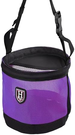 Harrison Howard Horse Muzzle Feed Bag Nylon Mesh Grain Feed Bag with Padded Neck Strap Adjustable Belt Purple Medium
