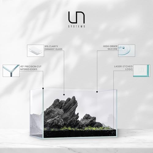 UNS Ultra Clear Rimless Tank - 0.5GAL | 2L - 6.29x6.29x3.14 | 16x16x8 CM, 5mm Glass Thickness, Leveling Mat Included - Low Iron, High Clarity Fish Tank w/ 45° Mitered Edge - [16S]