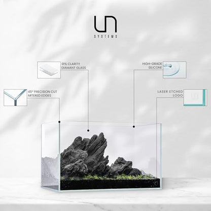 UNS Ultra Clear Rimless Tank - 0.5GAL | 2L - 6.29x6.29x3.14 | 16x16x8 CM, 5mm Glass Thickness, Leveling Mat Included - Low Iron, High Clarity Fish Tank w/ 45° Mitered Edge - [16S]