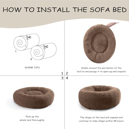 Bunlitent 23 inch Calming Dog Bed, Donut Dog Bed for Small Sized Dog, Brown