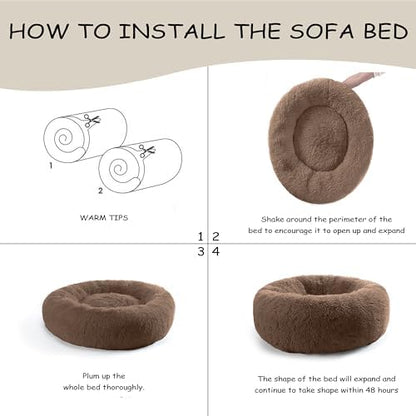 Bunlitent 39 inch Calming Dog Bed, Donut Dog Bed for Large Sized Dog, Brown