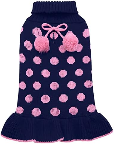 KYEESE Dog Sweater Dress for Small Dogs Turtleneck Thick Knit Pullover