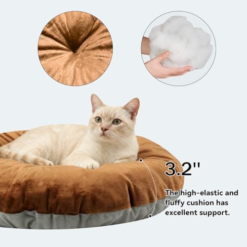 Cat Beds for Indoor Cats - Sun Flower Shaped Cute Cat Cave Bed,Brown L
