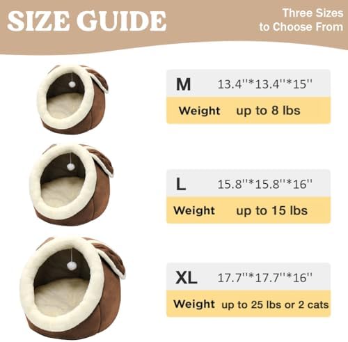 Cat Beds for Indoor Cats-Rabbit-Shaped Cat Cave Bed with Toy,Brown L