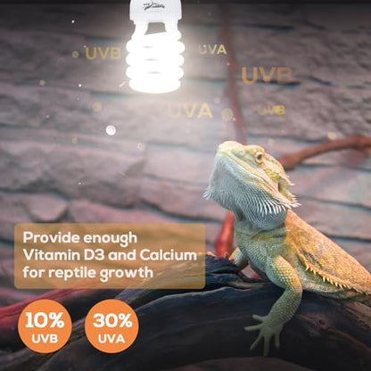 UVB Bulb for Reptiles, 10.0 26W UVB Light for Reptiles, Hygger zoo UVA UVB Reptile Light Bulb Reptile UVB Bulb UVB Light for Bearded Dragon Turtle Lizard Reptile Lamp Terrarium Lamp for Desert Reptile